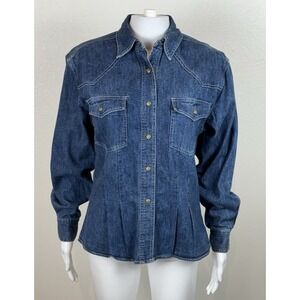 Vintage Banana Republic Safari Travel Denim Western Shirt Womens 6 Pearl Snap